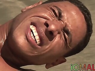 Handsome Latin bloke slobbers on big dick and rides it bare twink gay sex beach